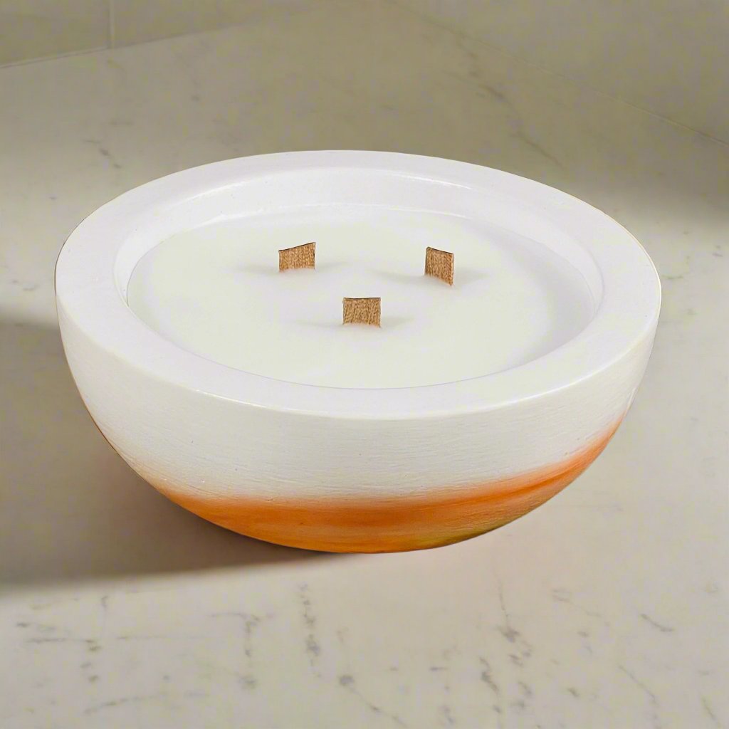 Handcrafted Candle Bowl - Apricot, Spice & White