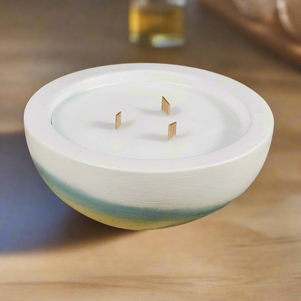 Handcrafted Candle Bowl - Blue, Citrine & White