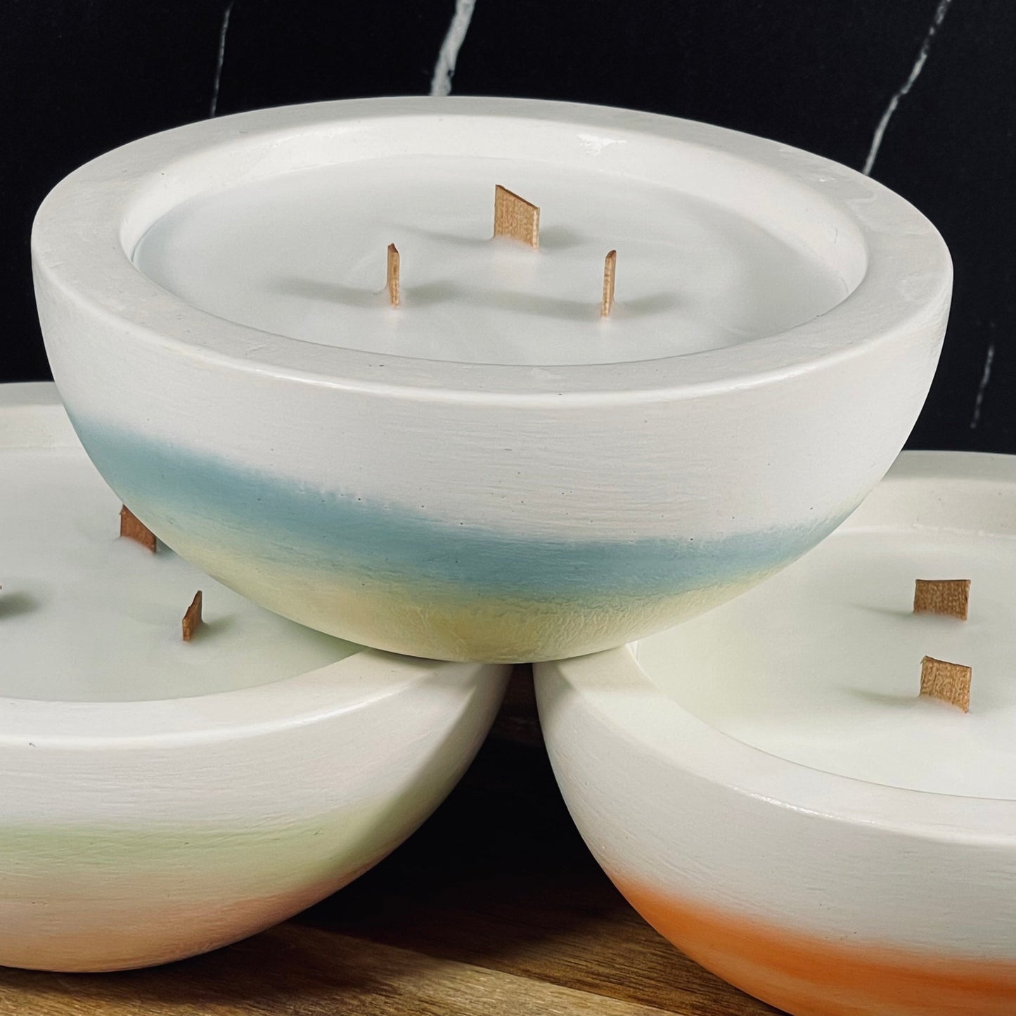 Handcrafted Candle Bowl - Blue, Citrine & White